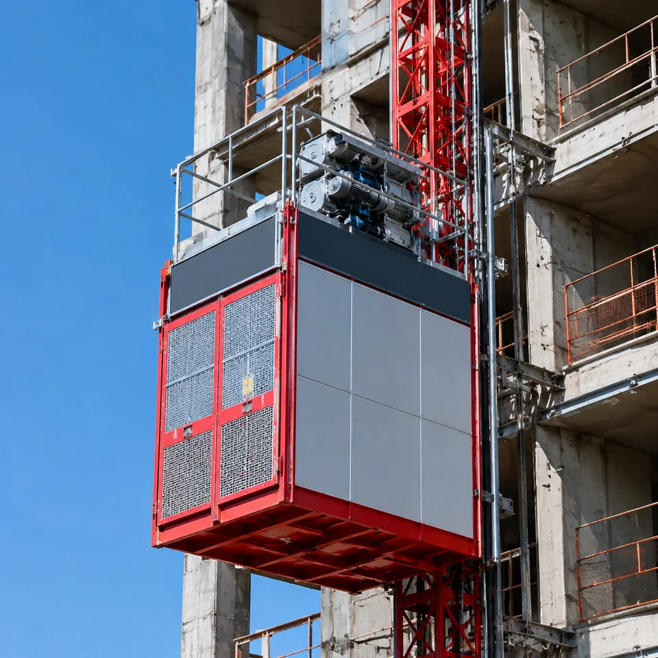 Wenjun SC series construction hoist mounted on a high-rise building facade